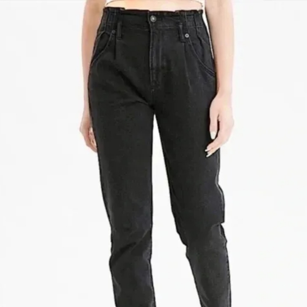 American Eagle Paperbag Mom Jeans 14 Black Wash